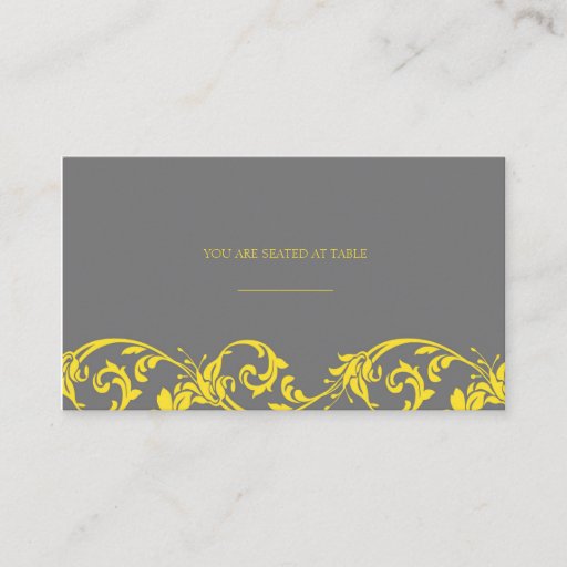 Customizable Gray and Yellow Lace Wedding Placecards Business Card Template