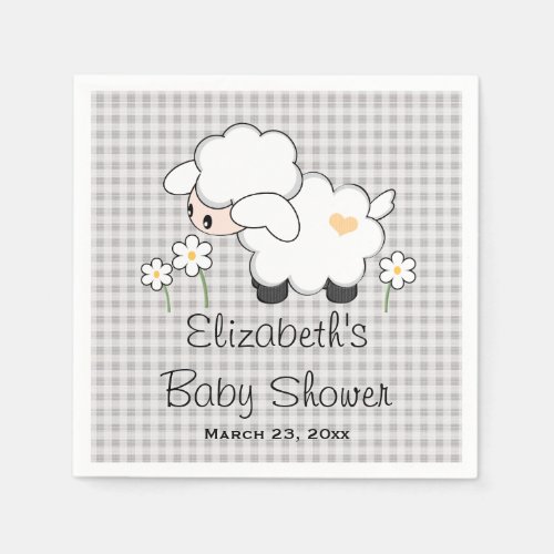 Gray and Yellow Lamb Gender Neutral Baby Shower Paper Napkins