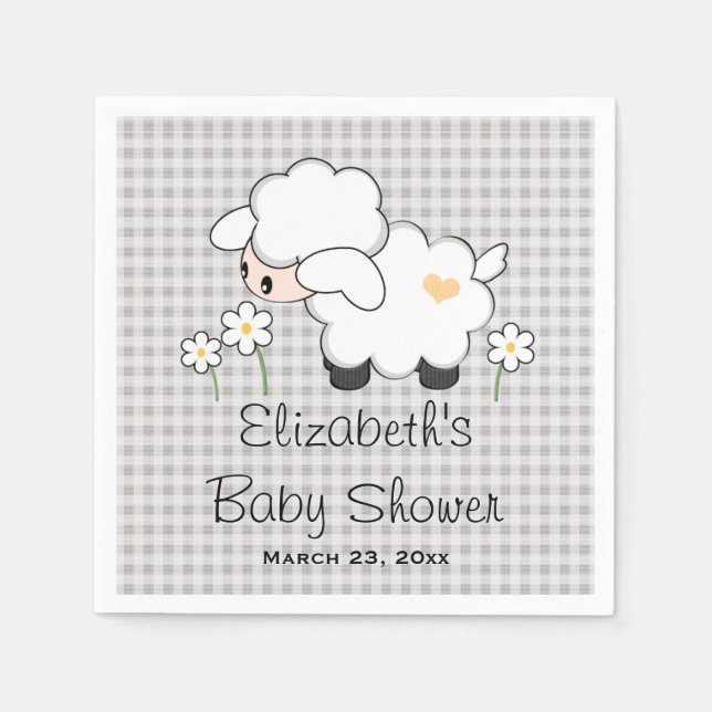 Gray and Yellow Lamb Gender Neutral Baby Shower Paper Napkins (Front)