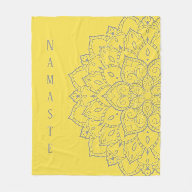 Gray and Yellow Mandala Fleece Blanket (Front)