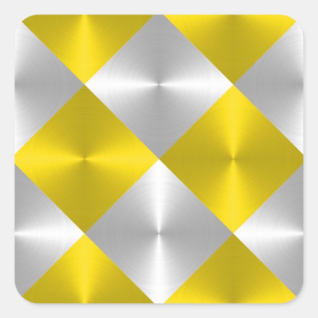 Gray and Yellow Metallic Looking Squares Square Sticker (Front)