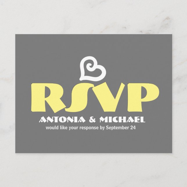 Gray and Yellow Modern RSVP Wedding Response 6 Invitation Postcard (Front)