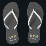 Gray and Yellow Modern Wedding Monogram Flip Flops<br><div class="desc">Custom printed flip flop sandals personalized with a cute heart and your monogram initials and wedding date. Click Customize It to change text fonts and colors or add your own images to create a unique one of a kind design!</div>
