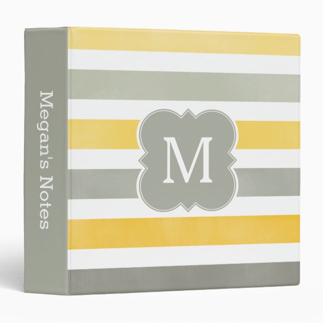 Gray and Yellow Monogram Stripe Pattern Binder (Front/Spine)