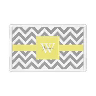 Gray and Yellow Monogrammed Chevrons Pattern Acrylic Tray
