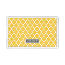 Gray and Yellow Moroccan Quatrefoil Monogram