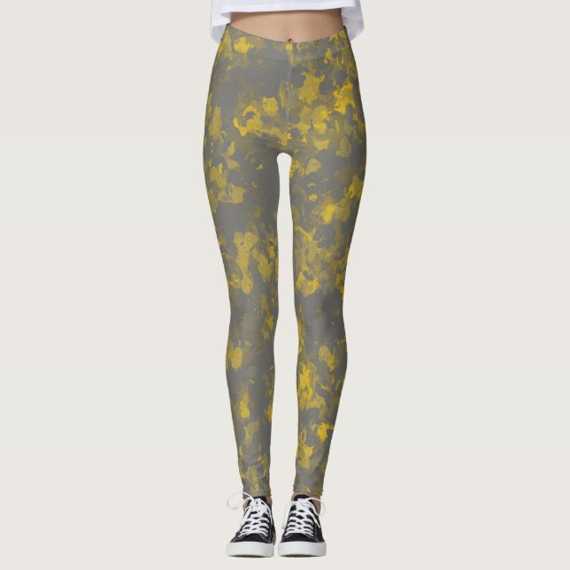 Gray and Yellow Paint Splashes Leggings (Front)