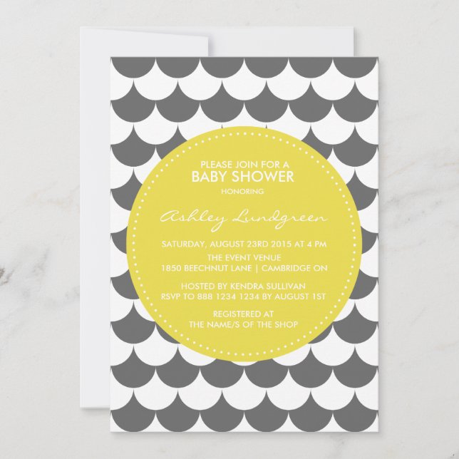 Gray and Yellow Pattern Baby Shower Invitation (Front)