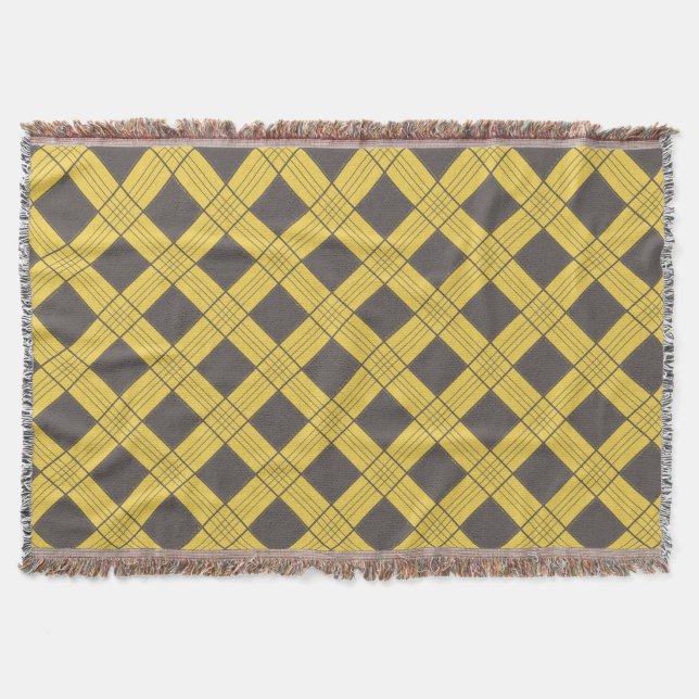 Gray and Yellow Plaid Throw Blanket (Front)