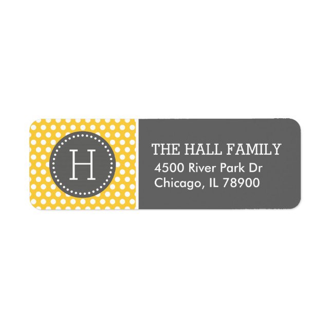 Gray and Yellow Polka Dots Monogram Label (Front)
