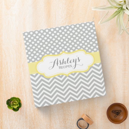 Gray and Yellow Polka Dots Pattern Recipe Binder