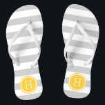 Gray and Yellow Preppy Stripes Monogram Flip Flops<br><div class="desc">Custom printed flip flop sandals with a preppy nautical stripe pattern and your custom monogram or other text in a circle frame. Click Customize It to change text fonts and colors or add your own images to create a unique one of a kind design!</div>