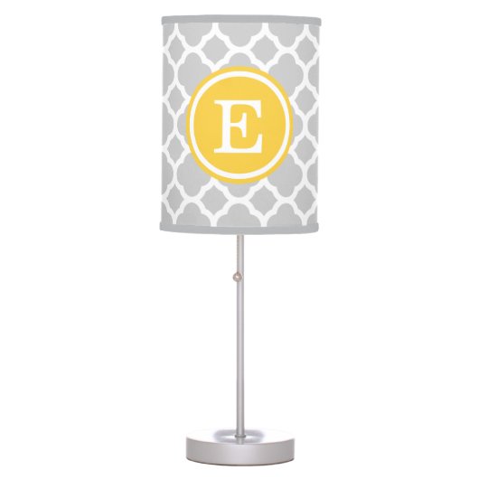 Gray and Yellow Quatrefoil Custom Monogram Table Lamp (Front)