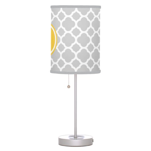 Gray and Yellow Quatrefoil Custom Monogram Table Lamp (Right)