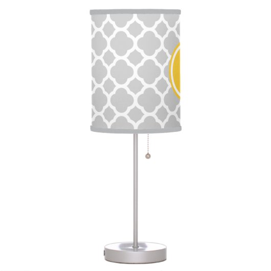 Gray and Yellow Quatrefoil Custom Monogram Table Lamp (Left)