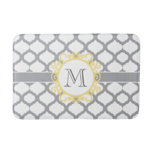 Gray and Yellow Quatrefoil Monogram Bath Mat