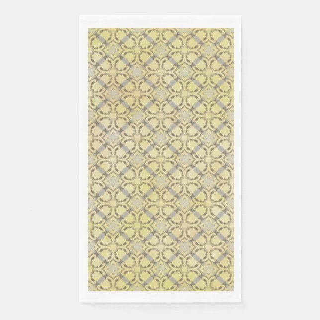 Gray and Yellow Scrolled Diamond Pattern Paper Guest Towels (Front)