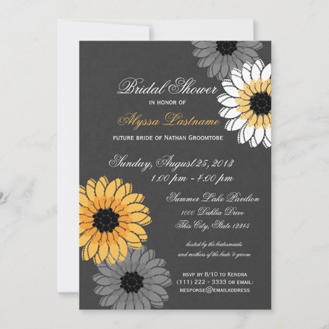 Gray and Yellow Slate and Flowers Bridal Shower Invitation (Front)
