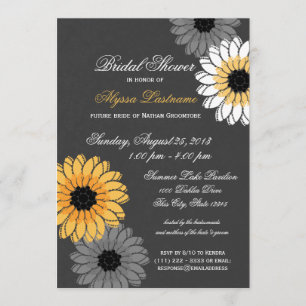 Gray and Yellow Slate and Flowers Bridal Shower Invitation