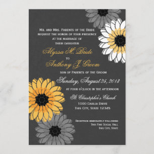 Gray and Yellow Slate and Flowers Wedding Invitation