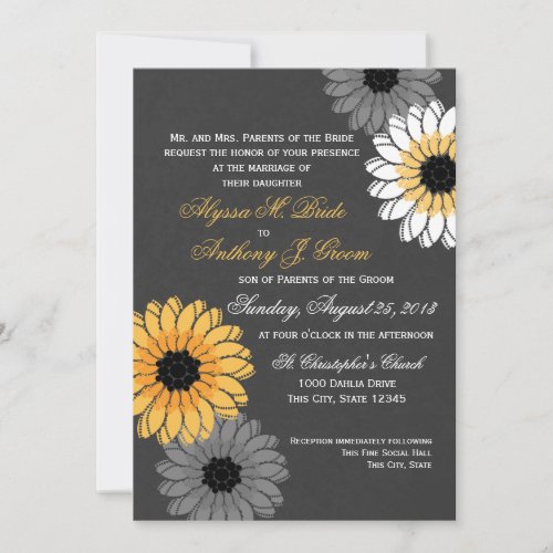 Gray and Yellow Slate and Flowers Wedding Personalized Announcement