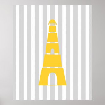 Gray And Yellow Striped Nautical Lighthouse Poster by cranberrydesign at Zazzle