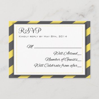 Gray And Yellow Stripes Elegant Rsvp by RossiCards at Zazzle
