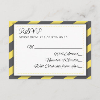 Gray and Yellow Stripes Elegant RSVP Card