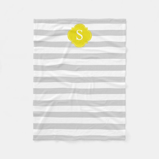 Gray and Yellow Stripes Monogram Fleece Blanket (Front)