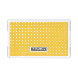 Gray and Yellow Tiny Dots Monogram Acrylic Tray