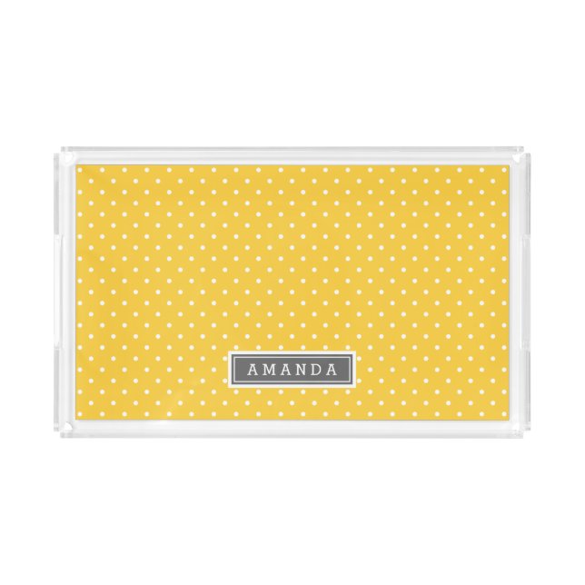 Gray and Yellow Tiny Dots Monogram Acrylic Tray (Front)