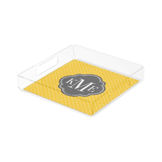 Gray and Yellow Tiny Dots Monogram Acrylic Tray (Angled)