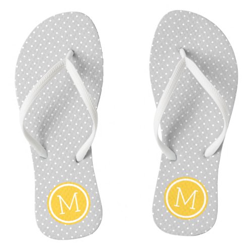 Gray and Yellow Tiny Dots Monogram Flip Flops