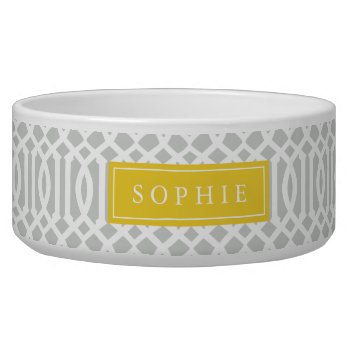 Gray And Yellow Trellis Monogram Bowl by cardeddesigns at Zazzle