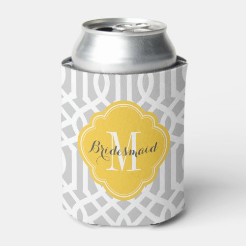 Gray and Yellow Trellis Monogram Can Cooler