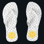 Gray and Yellow Trellis Monogram Flip Flops<br><div class="desc">Custom printed flip flop sandals with a stylish modern trellis pattern and your custom monogram or other text in a circle frame. Click Customize It to change text fonts and colors or add your own images to create a unique one of a kind design!</div>