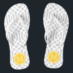 Gray and Yellow Trellis Monogram Flip Flops<br><div class="desc">Custom printed flip flop sandals with a stylish modern trellis pattern and your custom monogram or other text in a circle frame. Click Customize It to change text fonts and colors or add your own images to create a unique one of a kind design!</div>
