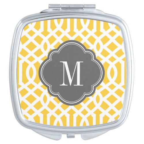 Gray and Yellow Trellis Monogram Mirror For Makeup