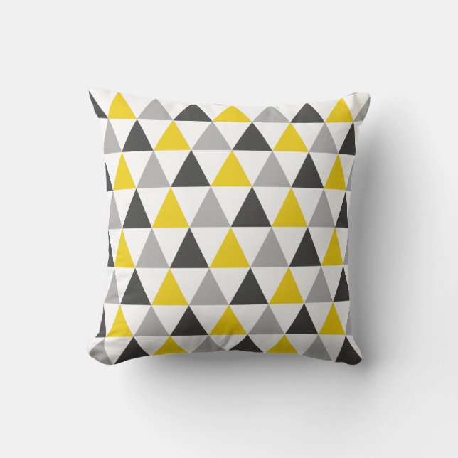 Gray and Yellow Triangle Pattern Throw Pillow (Front)