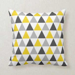 Gray and Yellow Triangle Pattern Throw Pillow