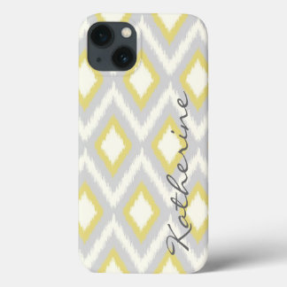 Gray and Yellow Tribal Ikat Chevron Monogram iPhone 13 Case