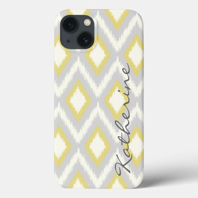 Gray and Yellow Tribal Ikat Chevron Monogram Case-Mate iPhone Case (Back)