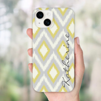 Gray and Yellow Tribal Ikat Chevron Monogram Case-Mate iPhone 14 Case