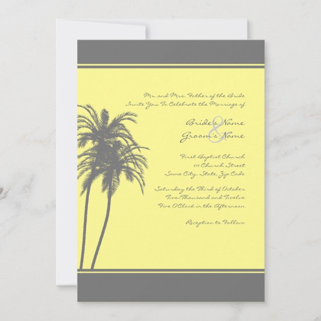 Gray and Yellow Tropical Palms Invitation (Front)