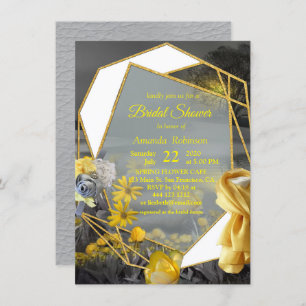 Gray and yellow tulips, daisies with a sunset invitation