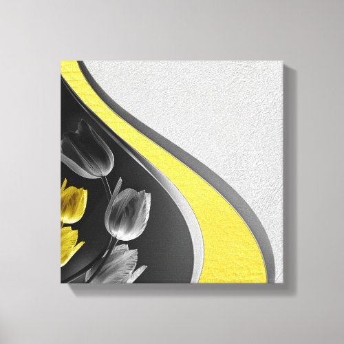 Gray and Yellow tulips on texture Canvas Print