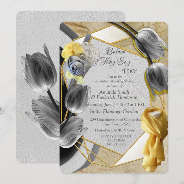 Gray and Yellow tulips on texture Invitation (Front/Back)