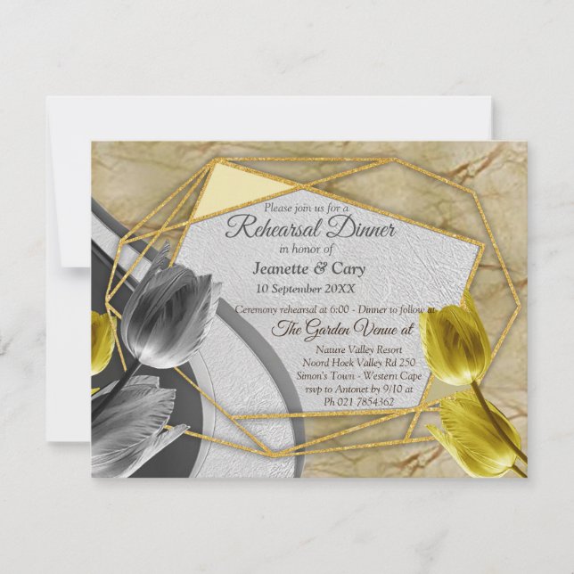 Gray and Yellow tulips on texture Invitation (Front)