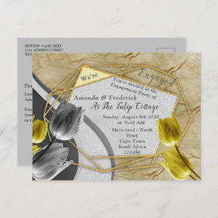 Gray and Yellow tulips on texture. Invitation Postcard