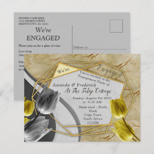Gray and Yellow tulips on texture. Invitation Postcard